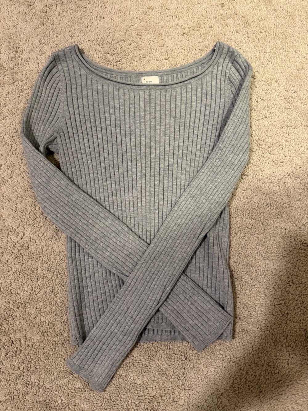 a new day Gray Ribbed Off-the-Shoulder Boatneck Sweater